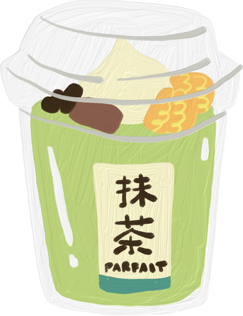 Handdrawn Painterly Asian Snacks Matcha Parfait